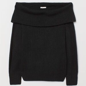 H&M Black Off the Shoulder Knitted Jumper Sweater L